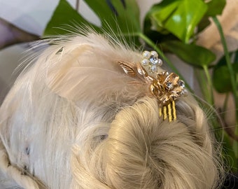 Gold Bridal Hair Comb, Feather Hair Comb, Wedding Accessories, Bridesmaid Gifts, Gold Hair Comb, Gifts for Her, Mother of the Bride Gift