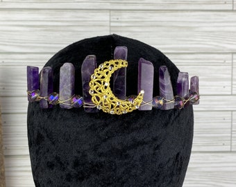 Amethyst Moon Goddess Crown - Natural Crystal Crown - Witchy Crown - Tiara