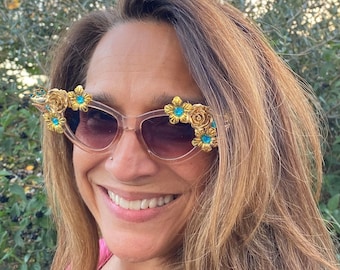 Bedazzled Sunglasses - Embellished Sunnies - Gold Cat Eye Sunglasses - Statement Eyewear