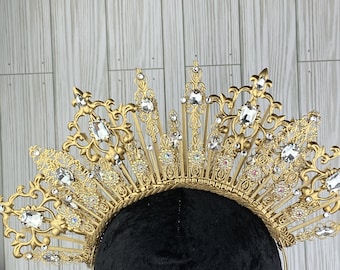 Sunburst Halo Crown - Bridal Crown- Gold Halo Crown -  Wedding Crown - Handmade Crown