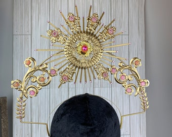 Sun Goddess Halo- Pink and Gold Crown- Halo Crown - Gold Crown