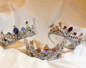 Crystal Crown - Silver Crown Tiara - Bridal Tiara - Blue Crystal Crown - Red Crystal Crown Pink Crystal Crown