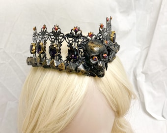 Dark Queen Crown - Skull Tiara Crown - Black Crown - Black Wedding - Handmade Crown - Gothic Crown-