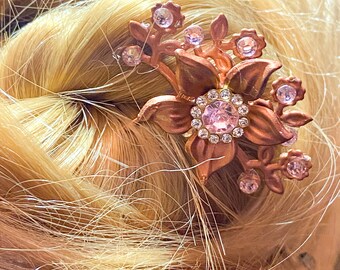 Copper Hairpin, Floral Hairpin, Handmade Hairpin, Hair pick,  Gift Ideas, Bridesmaid Gifts, Bridal Hair Accessories - Style 2