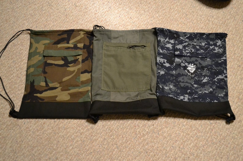 upcycled retired uniform backpack Draw String Backpack