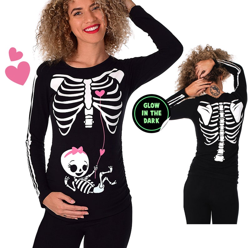 Halloween Pregnant Xray Skeleton Baby Boy Pregnancy Maternity Long Sleeve Shirt