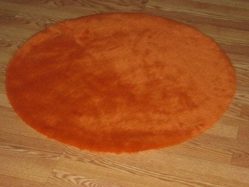 5' Large Round ORANGE Premium faux fur rug nonslip Etsy