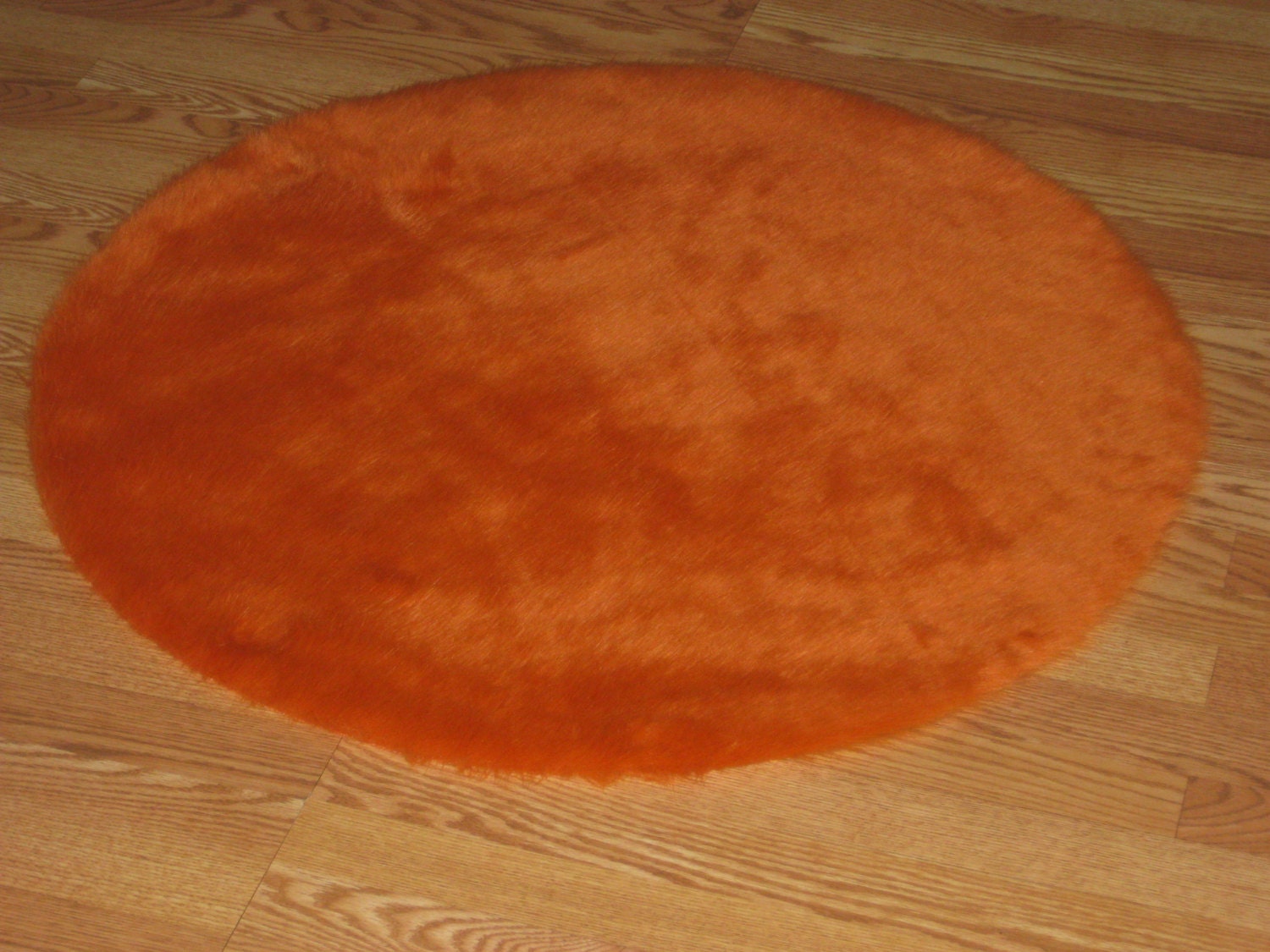 Round Orange Premium Faux Fur Rug, Large Round Faux Fur Rug