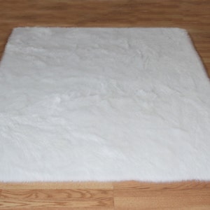 Custom Made In USA 5' x 8' Faux Fur Rug pure white , pink , black , orange, grey,  soft washable material with non-slip backing