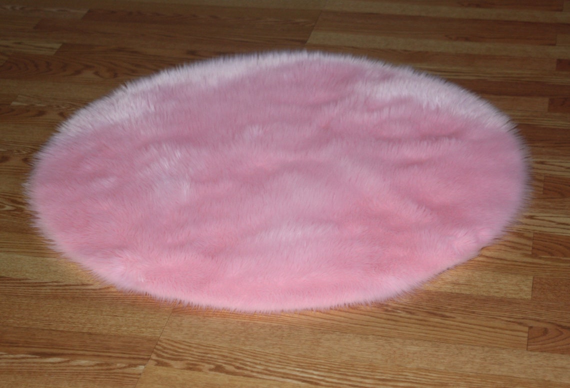 Round Light Pink Faux Fur Rug Etsy