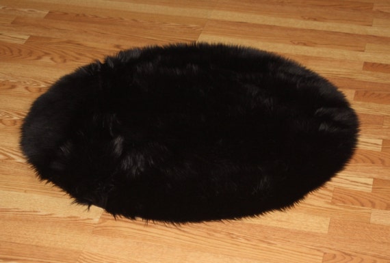 5 Round Large Black Faux Fur Rug Non Slip Washable Great 5 Round Large Black Faux Fur Rug Non, Large Round Faux Fur Rug