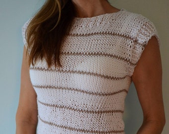 KNITTING PATTERN DIY Basic Cotton Tank Top Women's Knit Top, Seagrass Tank Top, Summer Knit Top, Cotton Top, Easy Knit Tie Top