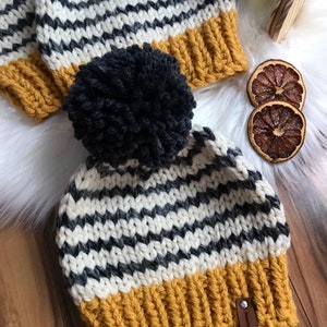 Knitted Hat DIY, Women’s Beanie PATTERN, Chunky Knit hat, Striped knit beanie hat , The Ocracoke Women's Striped Beanie Hat, Striped Cap