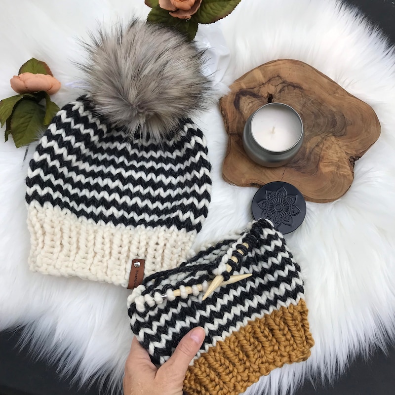 Striped Knit Hat - Etsy