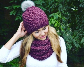 KNITTING PATTERN BUNDLE The Wanderer Beanie Hat + Cowl Scarf Set Snood Hand Knitted Women's Oversized Boho Style Neck Warmer