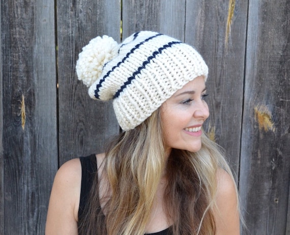 Hand-knitted striped hat The Scandinavy - Hand-knit Wool Beanie Hat with Maritime  main image 2