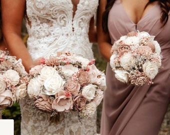 RAVEN | Wood Flower Keepsake Wedding Bouquet in Dusty Rose with Sola Flowers