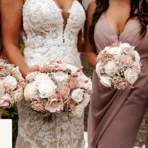 RAVEN | Wood Flower Wedding Bouquet in Dusty Rose with Sola Flowers