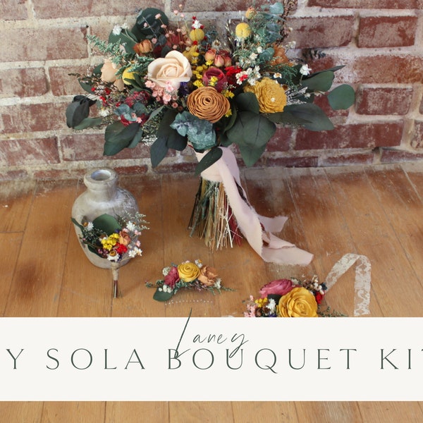 DIY KIT ~ Laney’s Collection ~ Sola Flower Bouquet ~ Wild Flower Bridal Bouquet ~ Peach, Terracotta, Marigold