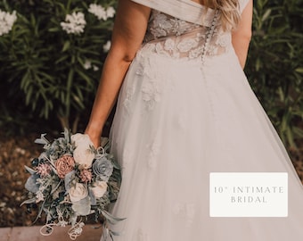 HANNAH | Wood Flower Wedding Bouquet in Dusty Rose and Dusty Blue