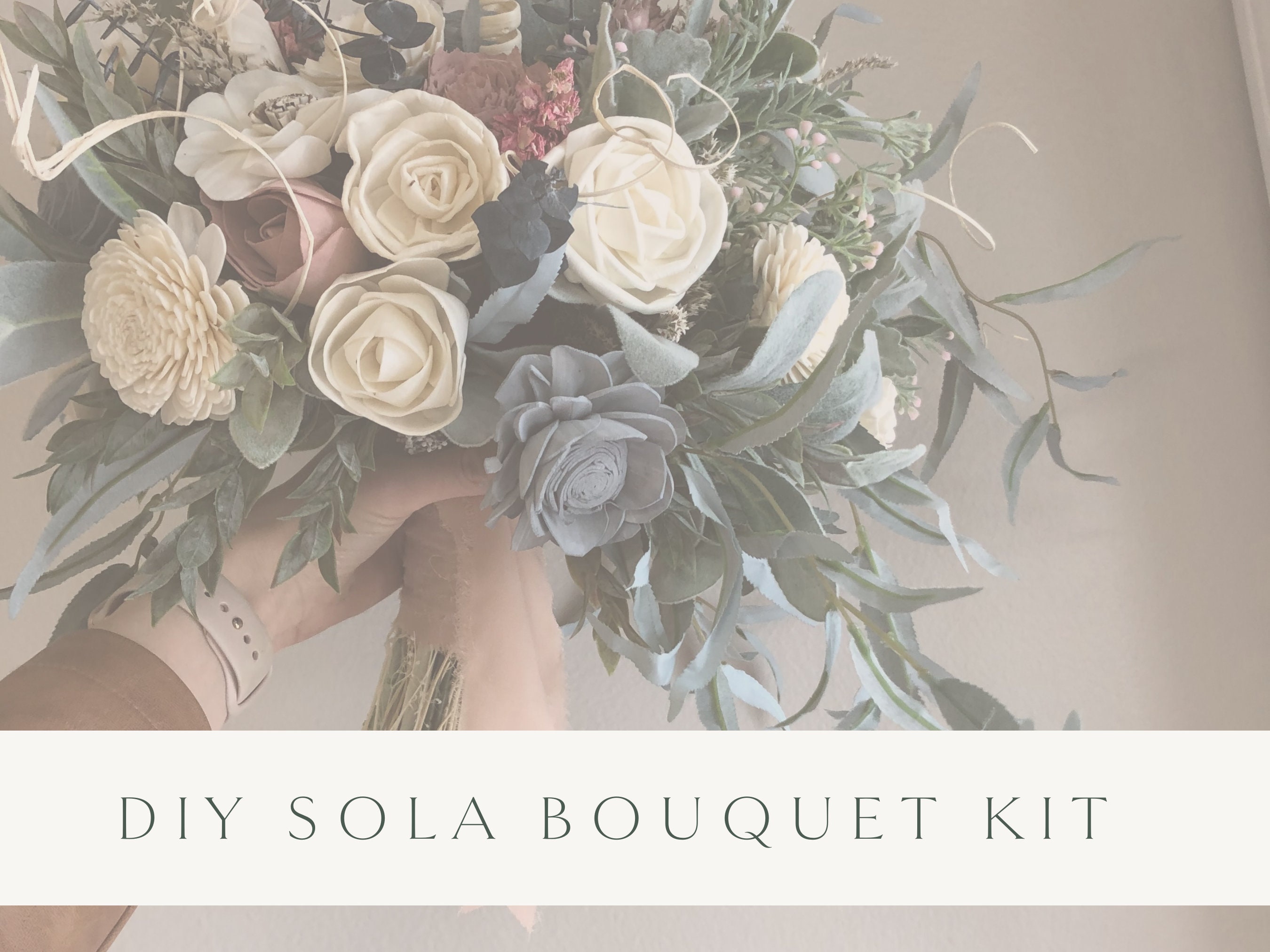 DIY KIT Hannah's Collection Sola Flower Bouquet Wedding Bridal Bouquet  Ivory, Dusty Blue, Dusty Rose -  Sweden