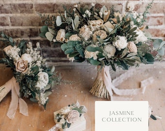 JASMINE | Wood Flower Wedding Bouquet with Sola Wood Flowers & Eucalyptus