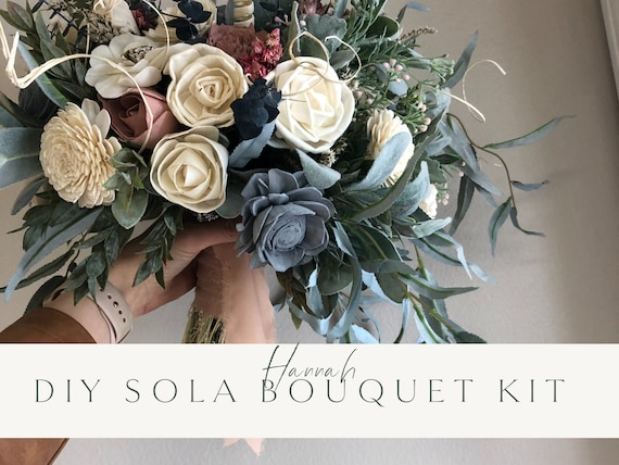 DIY KIT Hannah's Collection Sola Flower Bouquet Wedding Bridal Bouquet  Ivory, Dusty Blue, Dusty Rose -  Israel