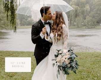 ALYSSA | Wood Flower Wedding Bouquet with Sola Flowers and Eucalyptus in White