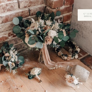 ZOE Wood Flower Wedding Bouquet with Sola Wood Flowers and Eucalyptus image 3