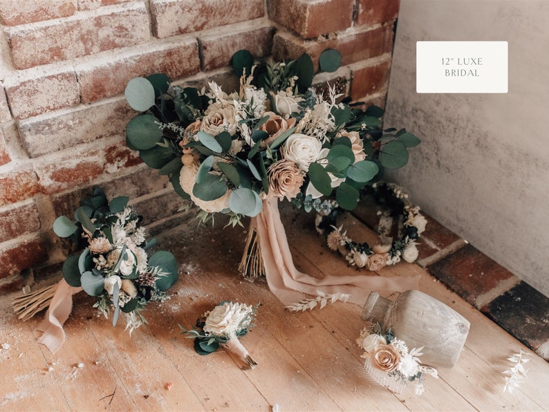 ZOE Wood Flower Wedding Bouquet with Sola Wood Flowers and Eucalyptus image 3