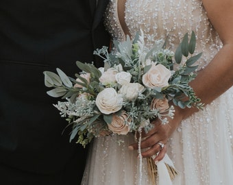 MACI | Wood Flower Wedding Bouquet with Sola Wood Flowers and Faux Greenery