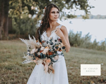 KATNISS | Dried Wood Flower Wildflower Wedding Bouquet with Pampas Grass and Eucalyptus
