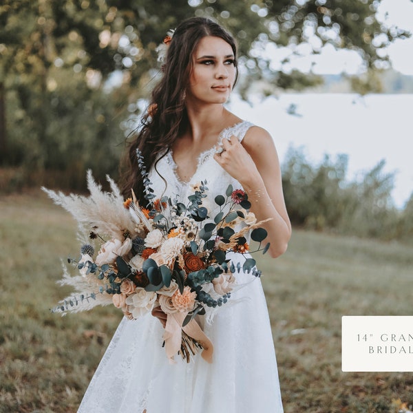 KATNISS | Dried Wood Flower Wildflower Wedding Bouquet with Pampas Grass and Eucalyptus