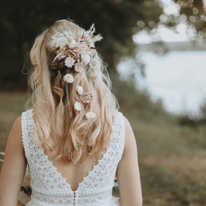 DRIED FLOWER HAIR | Wedding Flower Hair, Boho Cascading Waterfall Floral, Bridal Hair Piece by Evergreen Bride