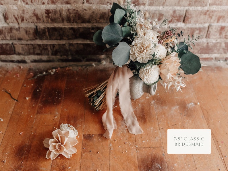 ZOE Wood Flower Wedding Bouquet with Sola Wood Flowers and Eucalyptus image 5