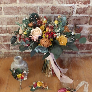 LANEY | Wood Flower Wedding Bouquet with Wildflowers and Eucalyptus