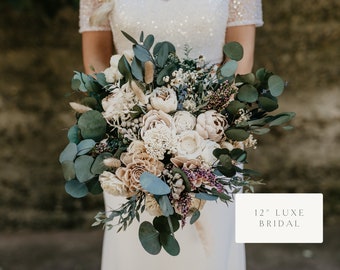 ZOE | Wood Flower Wedding Bouquet with Sola Wood Flowers and Eucalyptus