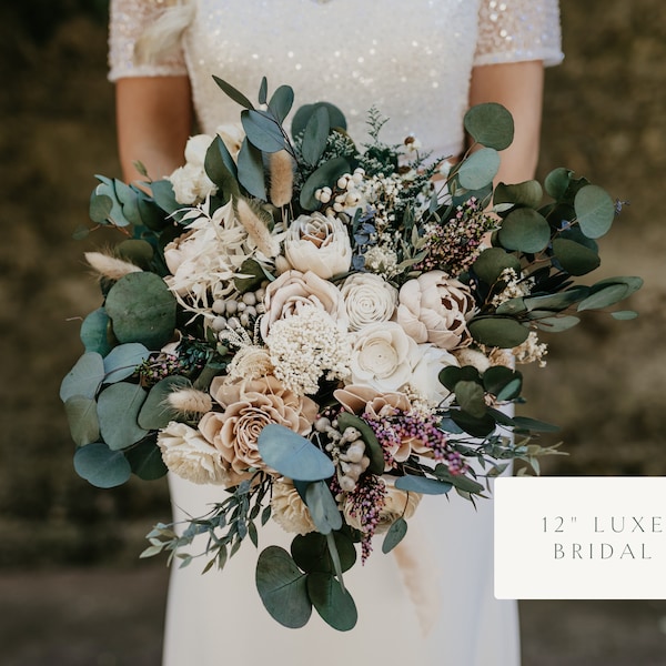 ZOE | Wood Flower Wedding Bouquet with Sola Wood Flowers and Eucalyptus