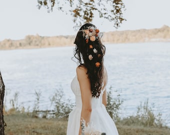 DRIED FLOWER HAIR | Wedding Flower Hair, Boho Cascading Waterfall Floral, Bridal Hair Piece by Evergreen Bride