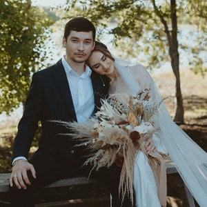BELLA | Boho Wood Flower Wedding Bouquet with Pampas Grasses and Protea