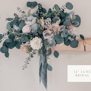 BROOKE | Wood Flower Wedding Bouquet in Dusty Blue and Ivory