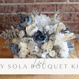 DIY Kit Lilah Collection by Evergreen Bride with Sola Wood Flower Romantic Bridal bouquet Dried Lavender Dusty Blue Ivory Preserved Vintage