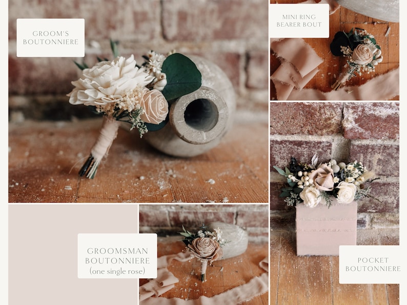 ZOE Wood Flower Wedding Bouquet with Sola Wood Flowers and Eucalyptus image 7