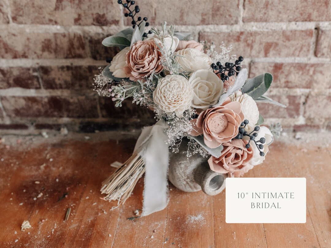 AUDREY | Wood Flower Wedding Bouquet in Dusty Rose and Ivory