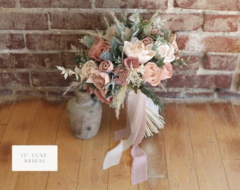 SHELBY | Spring Wedding Bridal Bouquet with Sola Wood Flowers and Pampas Grass