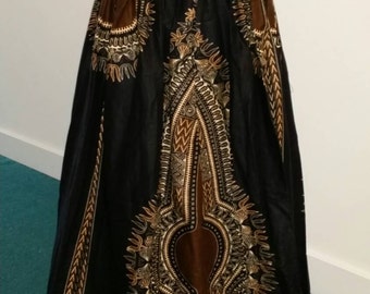 Long black Dashiki Print Skirt