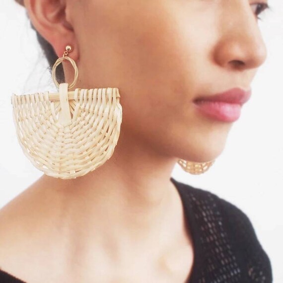 Fan Shaped Rattan Raffia Earrings Etsy Ireland