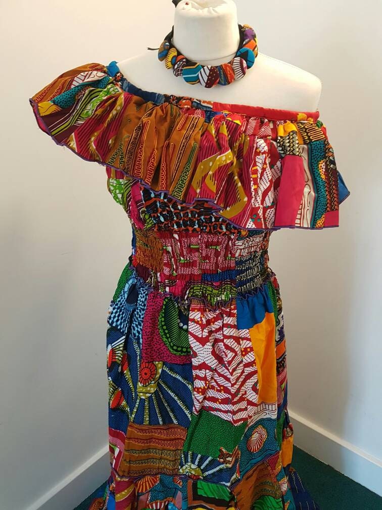 Off Shoulders Patchwork Maxi Dress