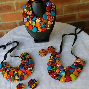 Sanyu Funky Handmade Necklace with Chunky Beads and Ankara Fabric (Lar
