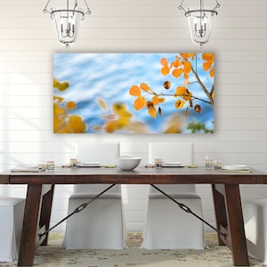 Aspen Leaves Wall Art, Soft Blue and Gold Nature Print, Statement Decor image 1
